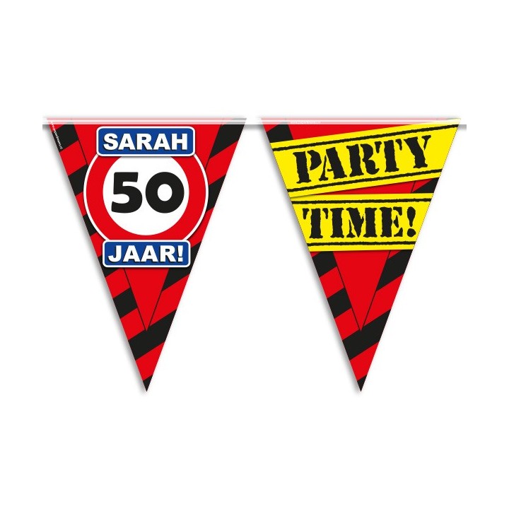 Verjaardag slinger Sarah 50 jaar verkeersbord versiering feestartikelen decoratie vlaggenlijn