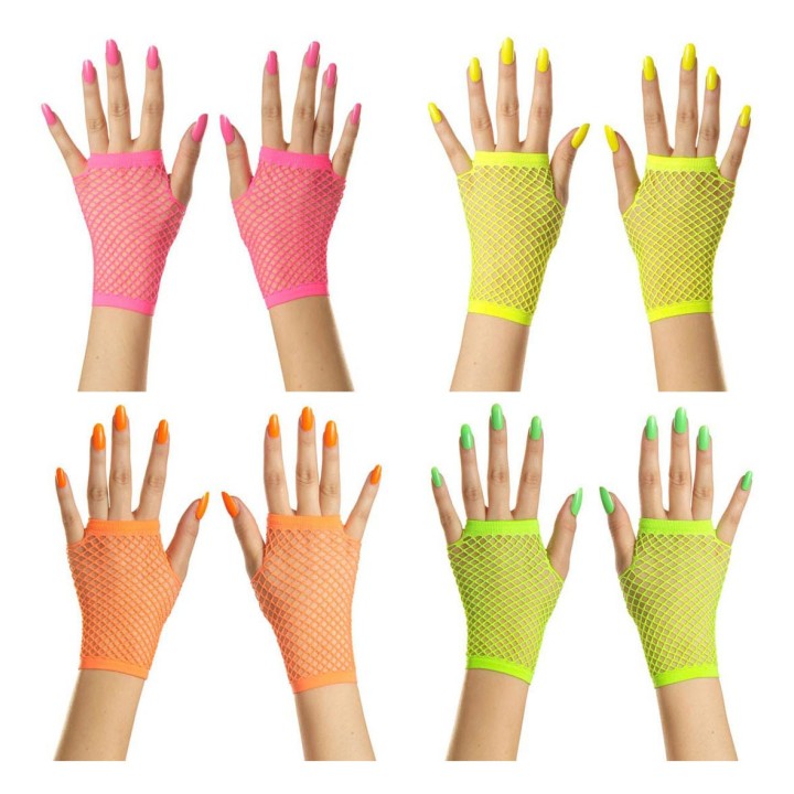 fluo neon vingerloze visnet handschoenen kort