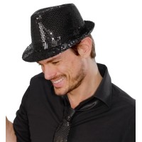 disco glitter hoed zwart glitterhoedje