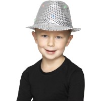 Glitter hoed zilver met LED lichtjes