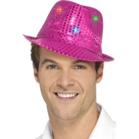 Roze glitter hoed met LED lichtjes