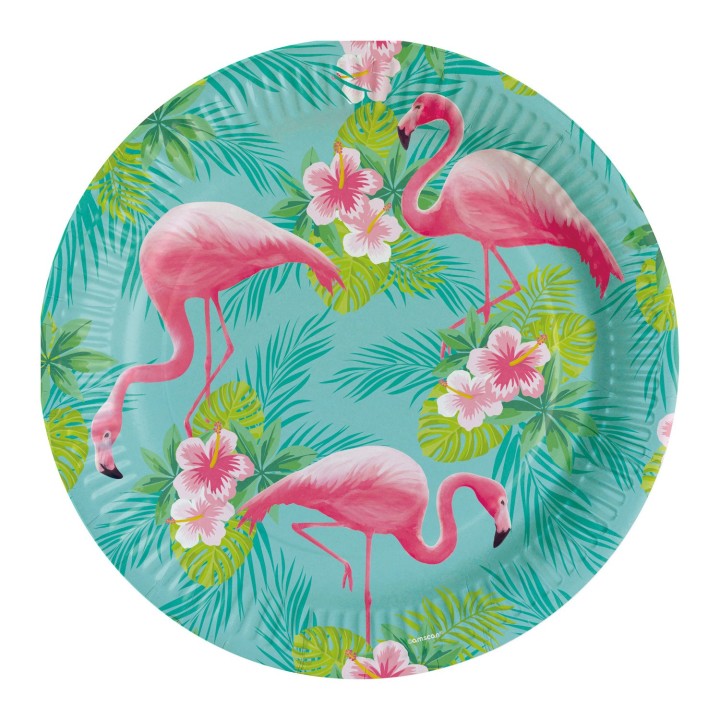 Flamingo feestartikelen bordjes karton wegwerp hawaii