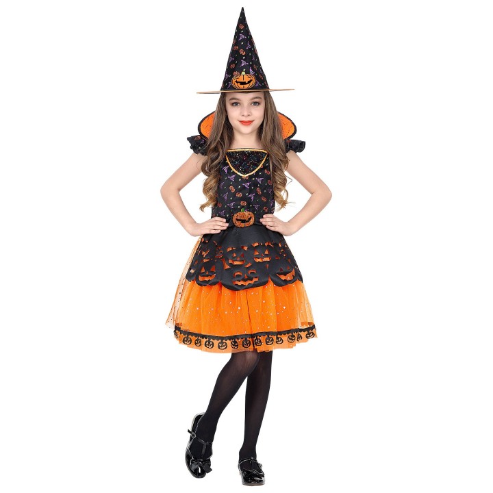 Heksenjurk kind halloween kostuum pompoenen pakje