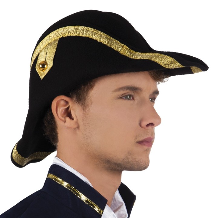 Admiraal hoed zwart goud 2-steek