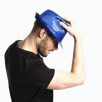 disco glitterhoed blauwe pailletten hoed