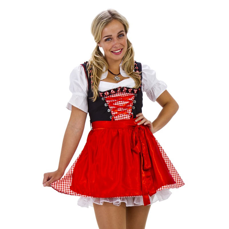 stoeprand levenslang Waarschijnlijk Dirndl jurkje rood/zwart | Jokershop.be - Tiroler kleding