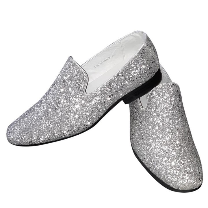 zilveren glitter schoenen disco heren
