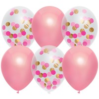 Confetti ballonnen roze 6 stuks 30cm