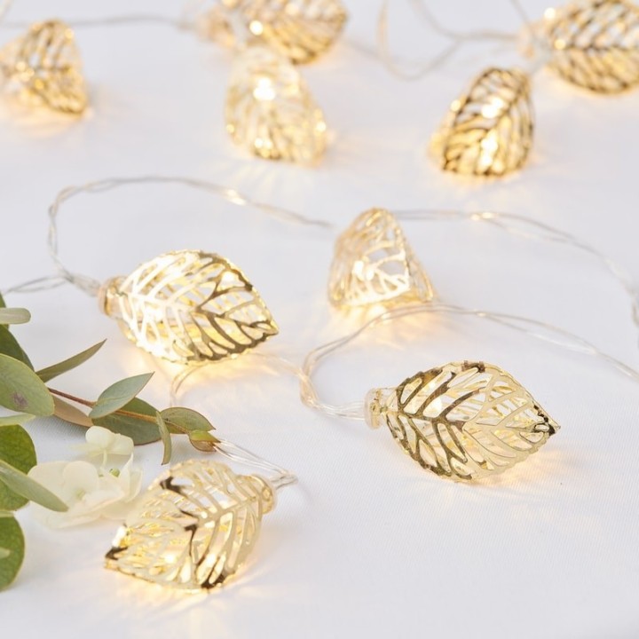 Gouden lichtslinger met bladeren feestdecoratie
