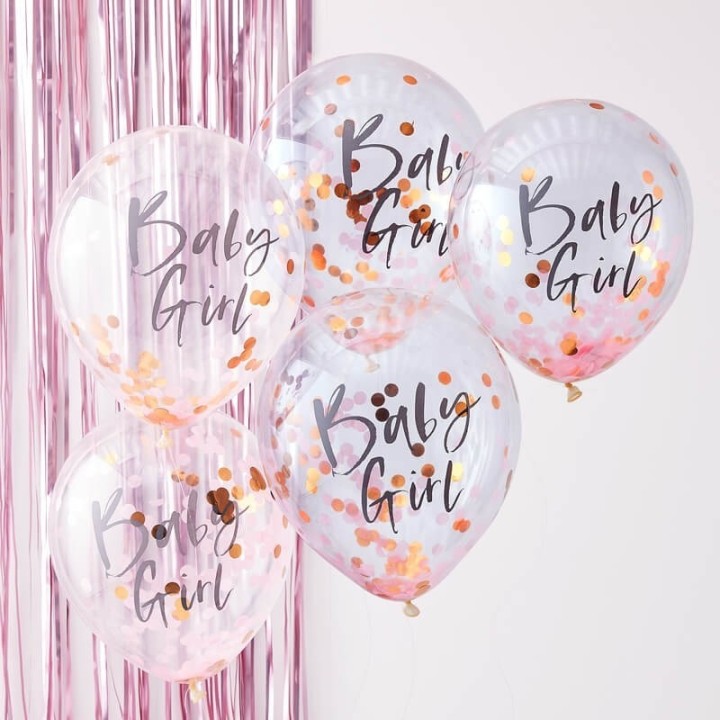 Confetti ballonnen Baby girl geboorte versiering