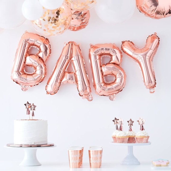 Folieballon "Baby" roségoud geboorte baby shower decoratie