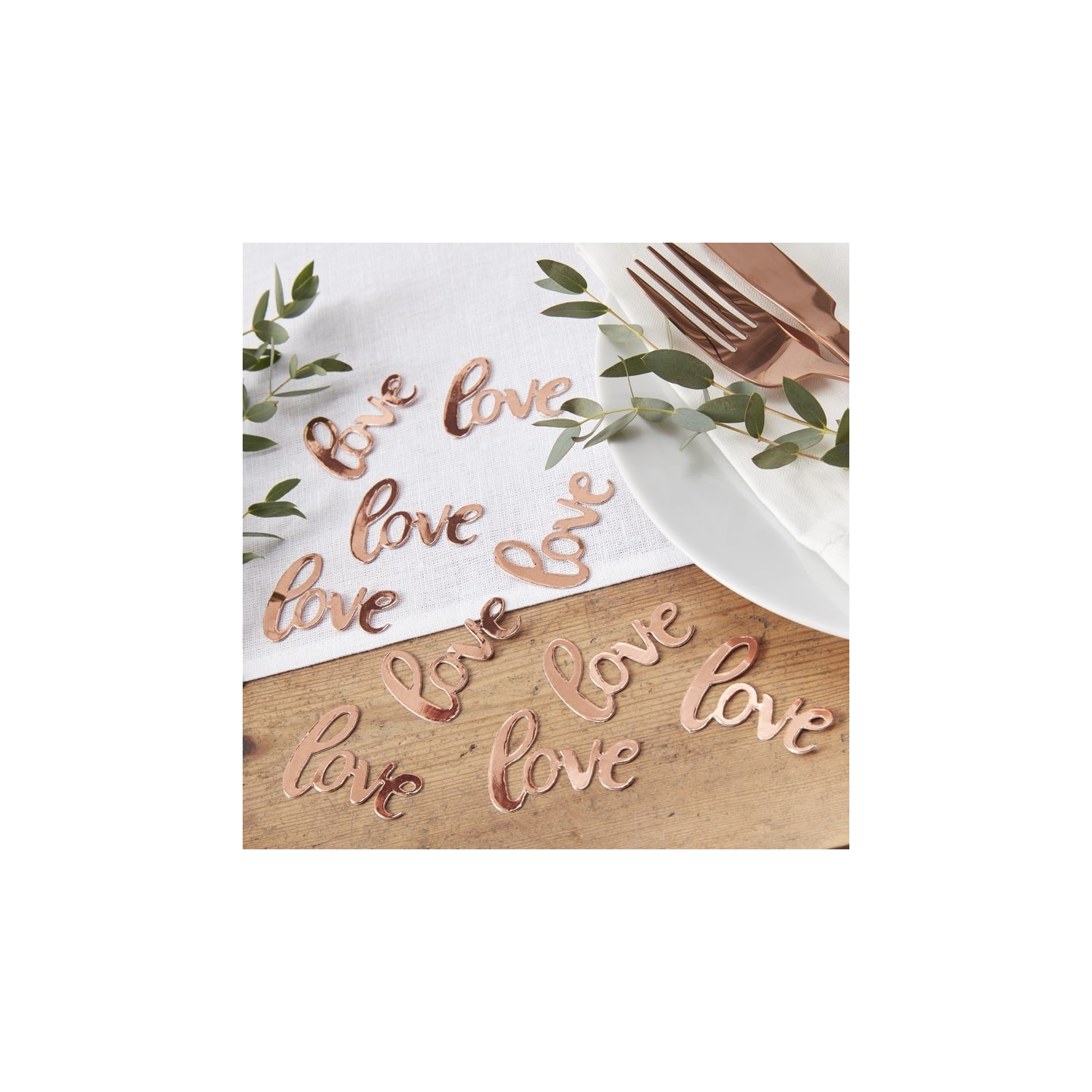 tafelconfetti love roségoud bruiloft jubileum decoratie