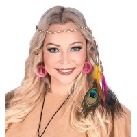 Hippie hoofdband indianen veren multicolor