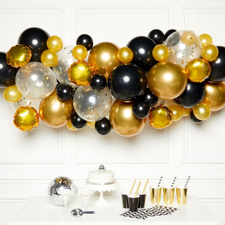 DIY ballonnen slinger pakket zwart goud 66dlg