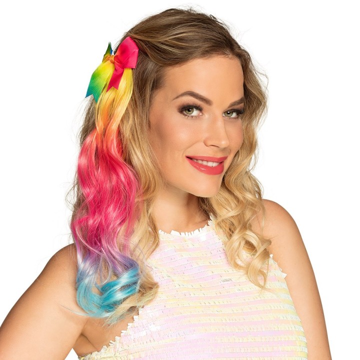 Haarextension regenboog met strik carnaval