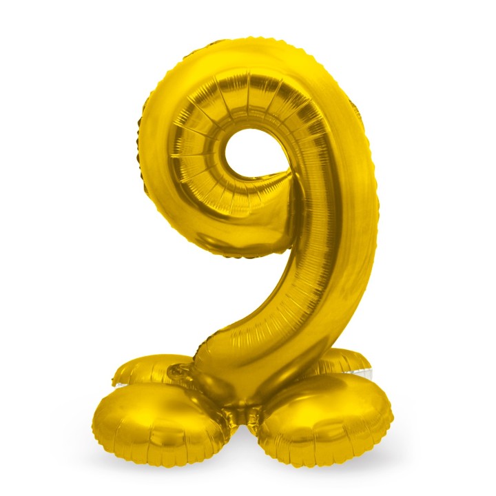 grote cijfer ballon 9 met basis goud folieballon