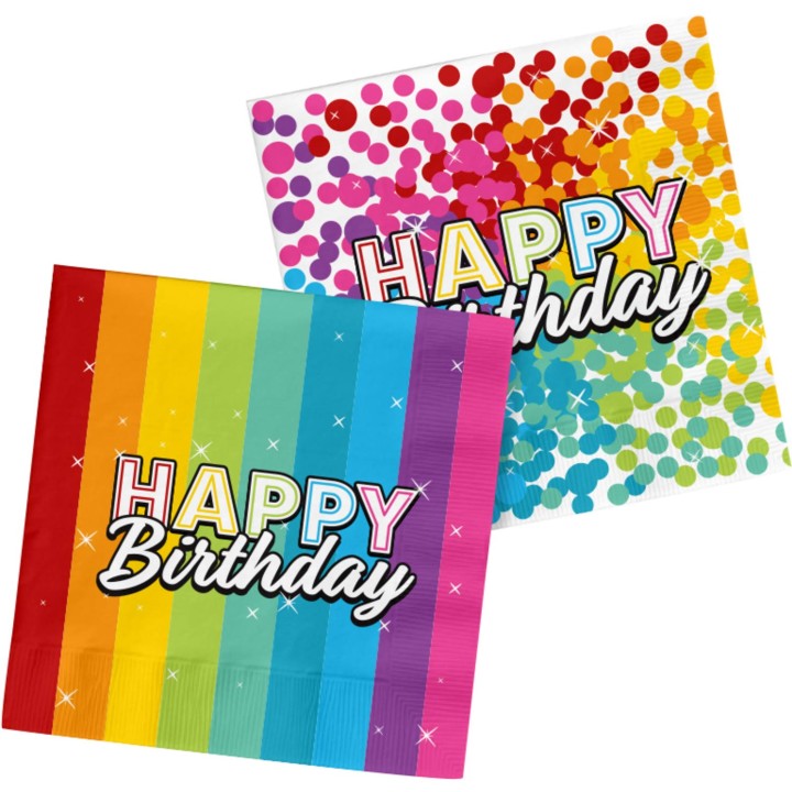 papieren Verjaardag servetten happy birthday regenboog
