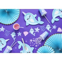 Decoratie waaier rozetten pastel blauw feestversiering