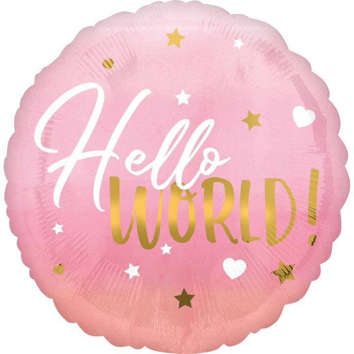 Folieballon geboorte meisje hello world roze