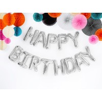 Happy Birthday letter ballonnen zilveren versiering