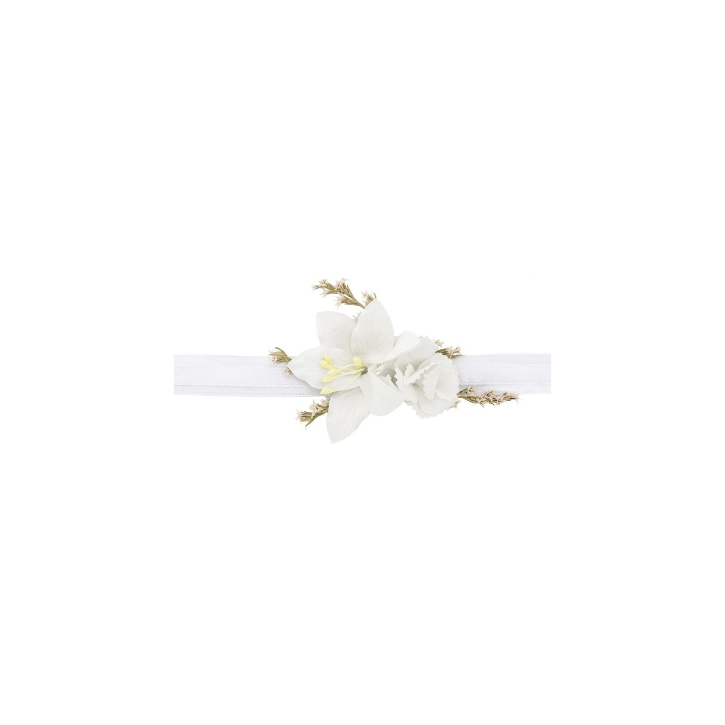 Bloemen pols corsage wit arrmbandje vrijgezellenffeest bruidsmeisje