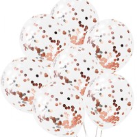 Ballon confetti metallic rosegoud rond groot