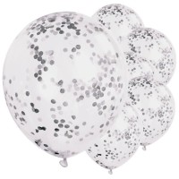 Ballon confetti metallic zilver rond groot