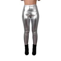 Zilveren metallic legging dames hoge taille