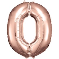 Cijfer ballon folie rose goud 83 cm cijfer 0