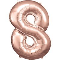 Cijfer ballon folie rose goud 83 cm cijfer 8