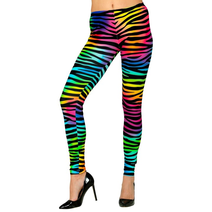 Neon 80's legging regenboog Zebra dames