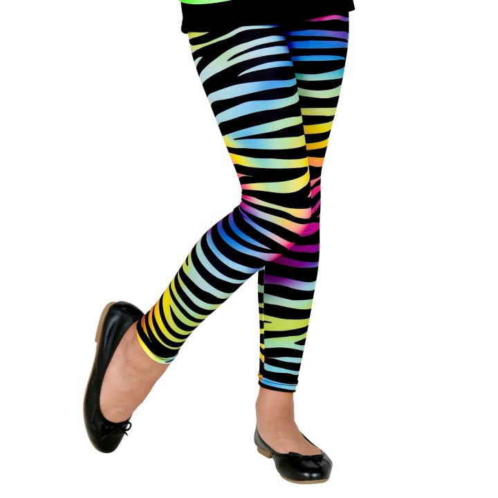 Neon 80's legging regenboog Zebra kind