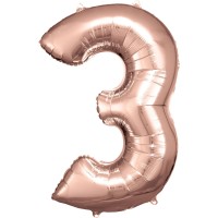 Cijfer ballon folie rose goud 83 cm cijfer 3