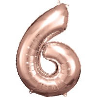 Cijfer ballon folie rose goud 83 cm cijfer 6