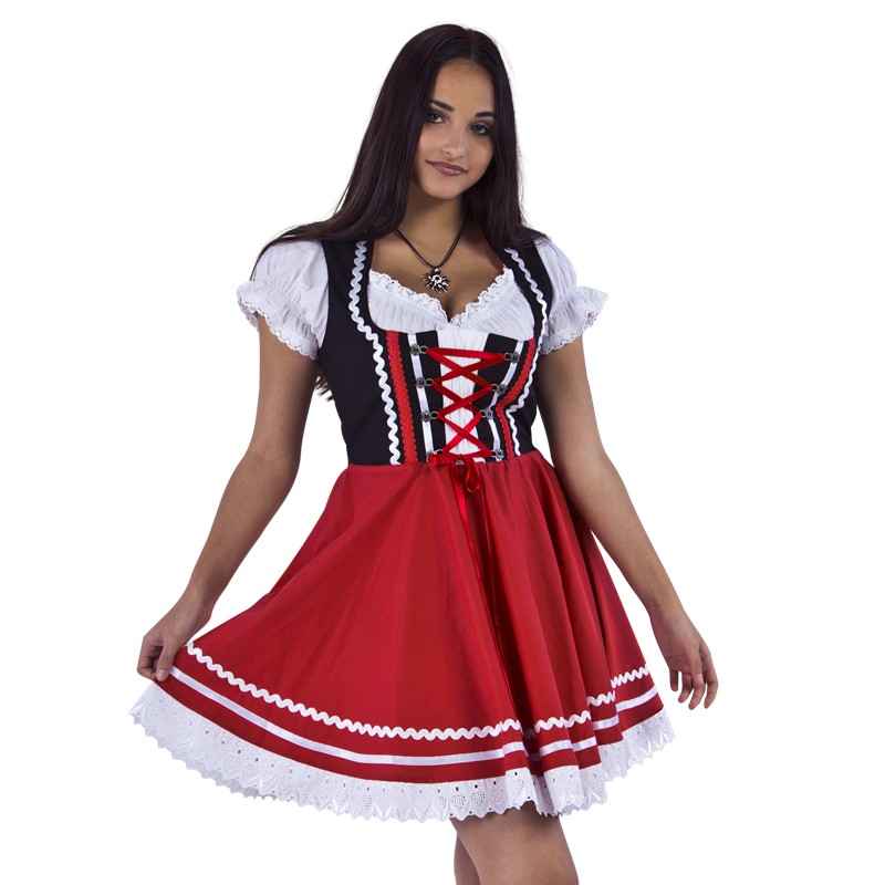 Gewoon Schat aanraken Dirndl jurkje dames rood/zwart | Jokershop.be - Oktoberfest kleding