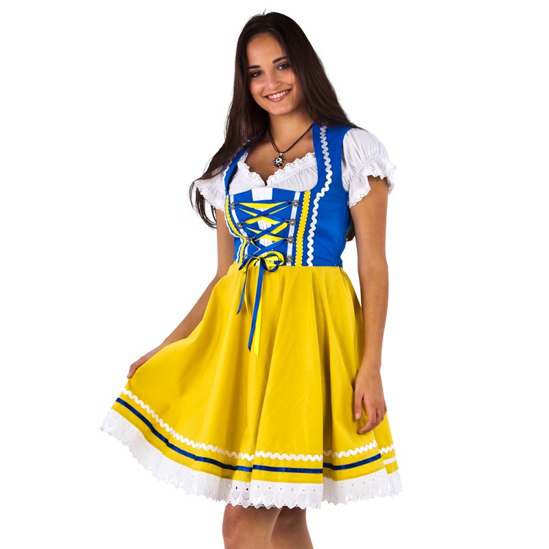 beeld Trappenhuis medaillewinnaar Dirndl jurkje dames blauw/geel | Jokershop.be - Oktoberfest kleding