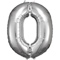 Cijfer ballon folie zilver XL 86 cm cijfer 0