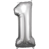 Cijfer ballon folie zilver XL 86 cm cijfer 1