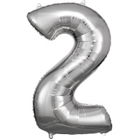 Cijfer ballon folie zilver XL 86 cm cijfer 2