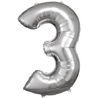 Cijfer ballon folie zilver XL 86 cm cijfer 3