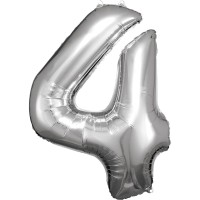 Cijfer ballon folie zilver XL 86 cm cijfer 4