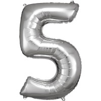 Cijfer ballon folie zilver XL 86cm cijfer 5