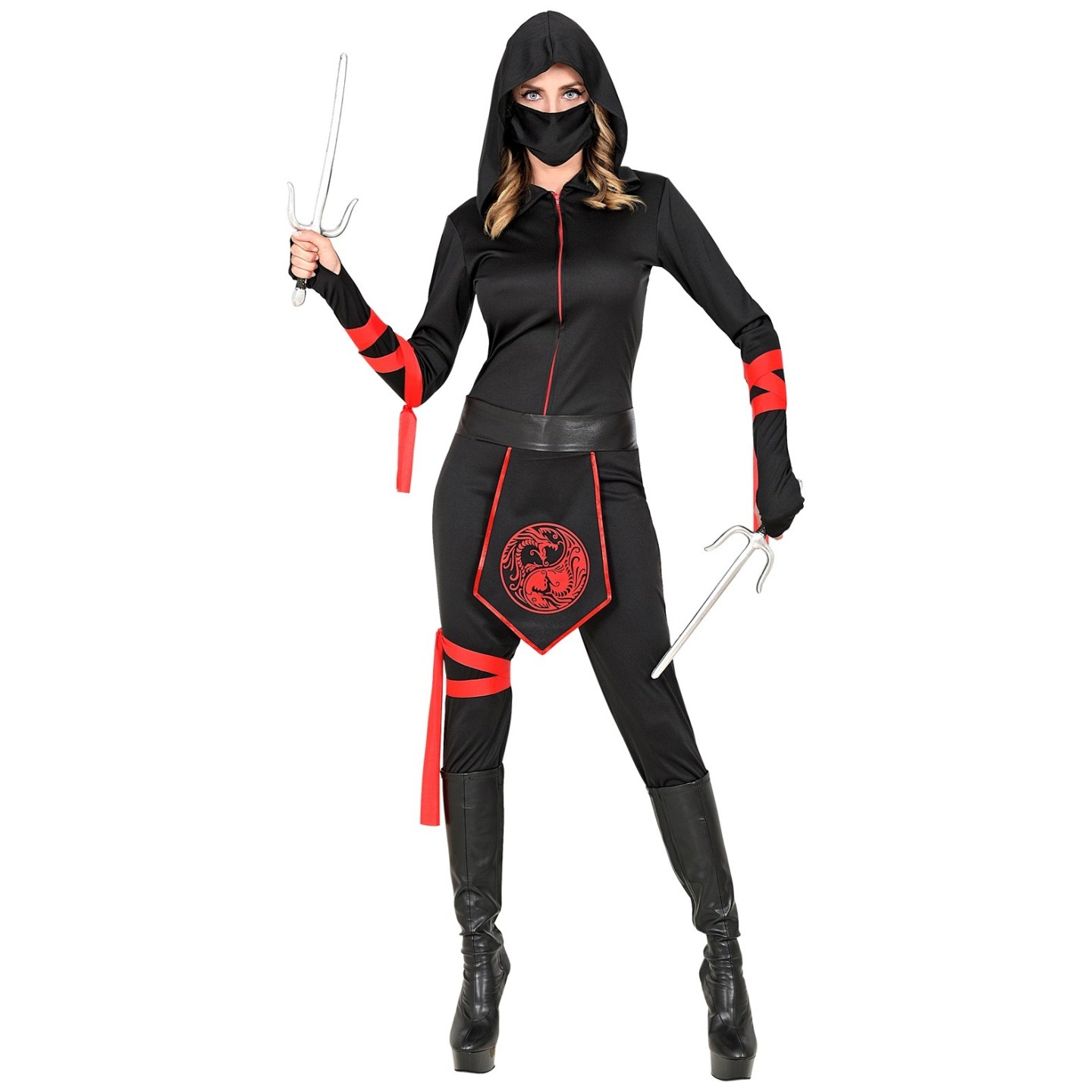 Ninja kostuum dames zwart rood Jokershop.be - Verkleedwinkel