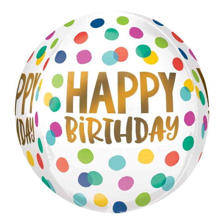 Folieballon bedrukt Happy Birthday orbz rond