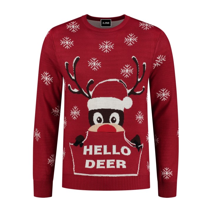 Foute kersttrui Rudolf Hello Deer