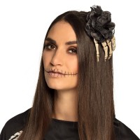 Haarclip skelet hand zwarte roos halloween