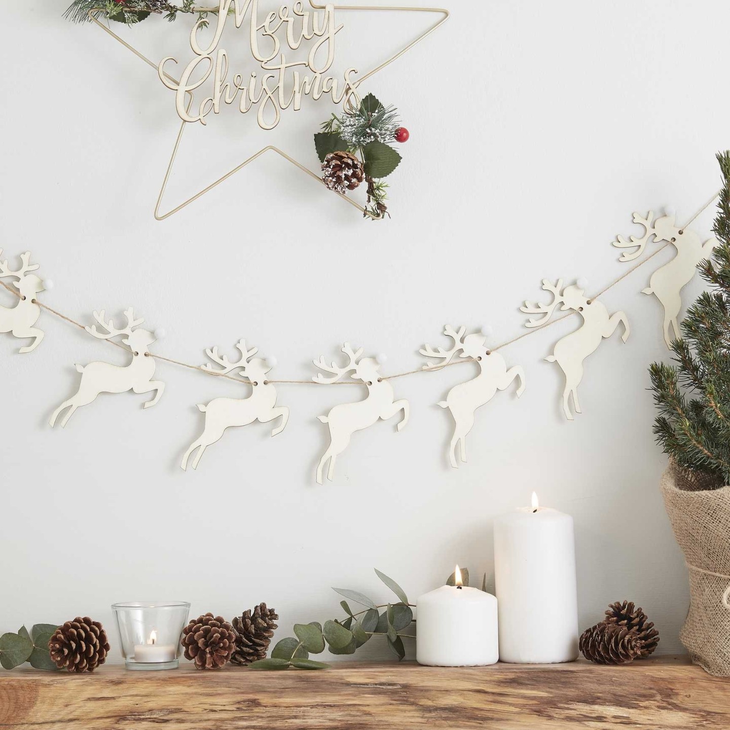 houten kerst slinger rendier versiering feestartikelen