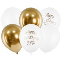 Verjaardag ballonnen happy birthday wit goud