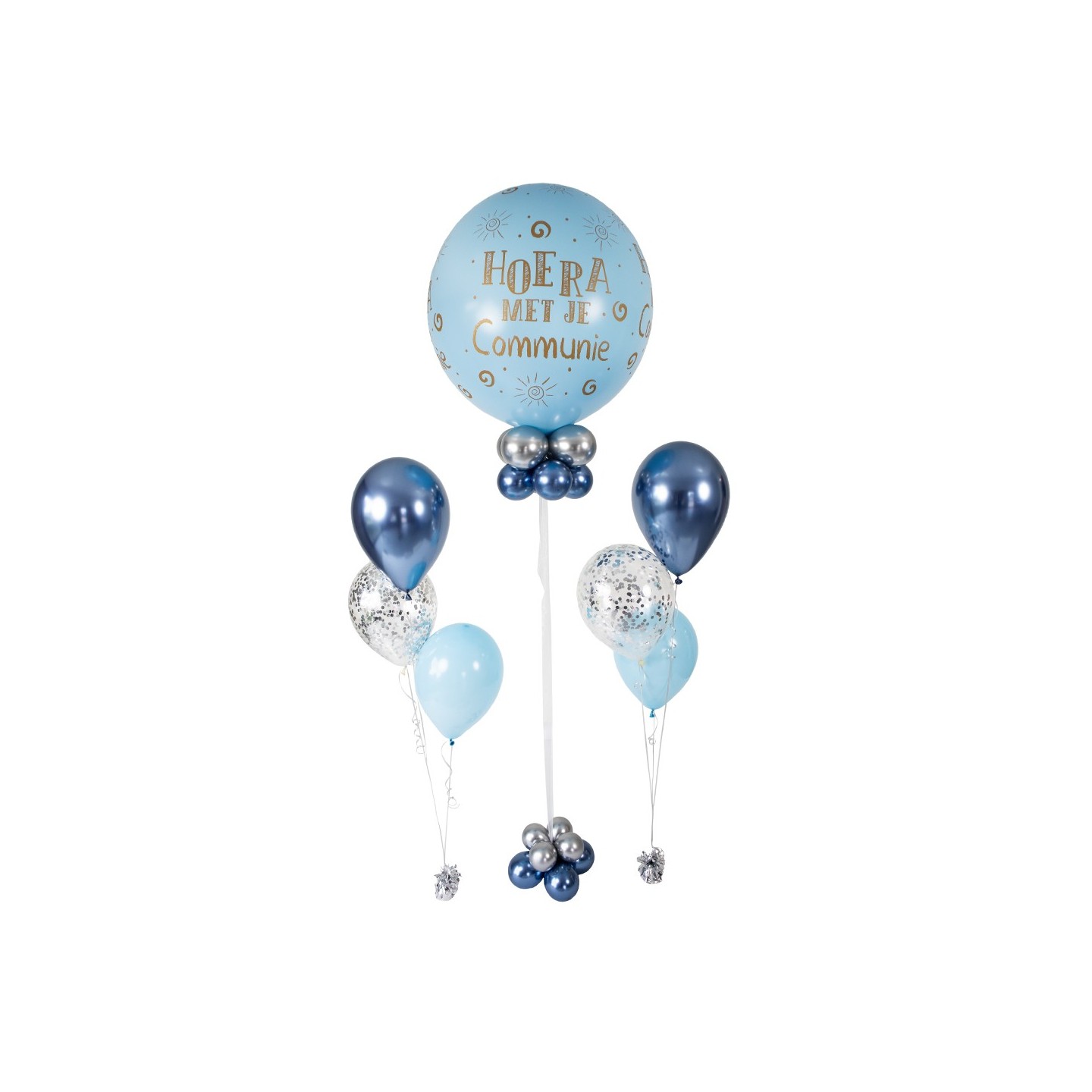 Ballondecoratie communie ballonnen tros blauw boeket