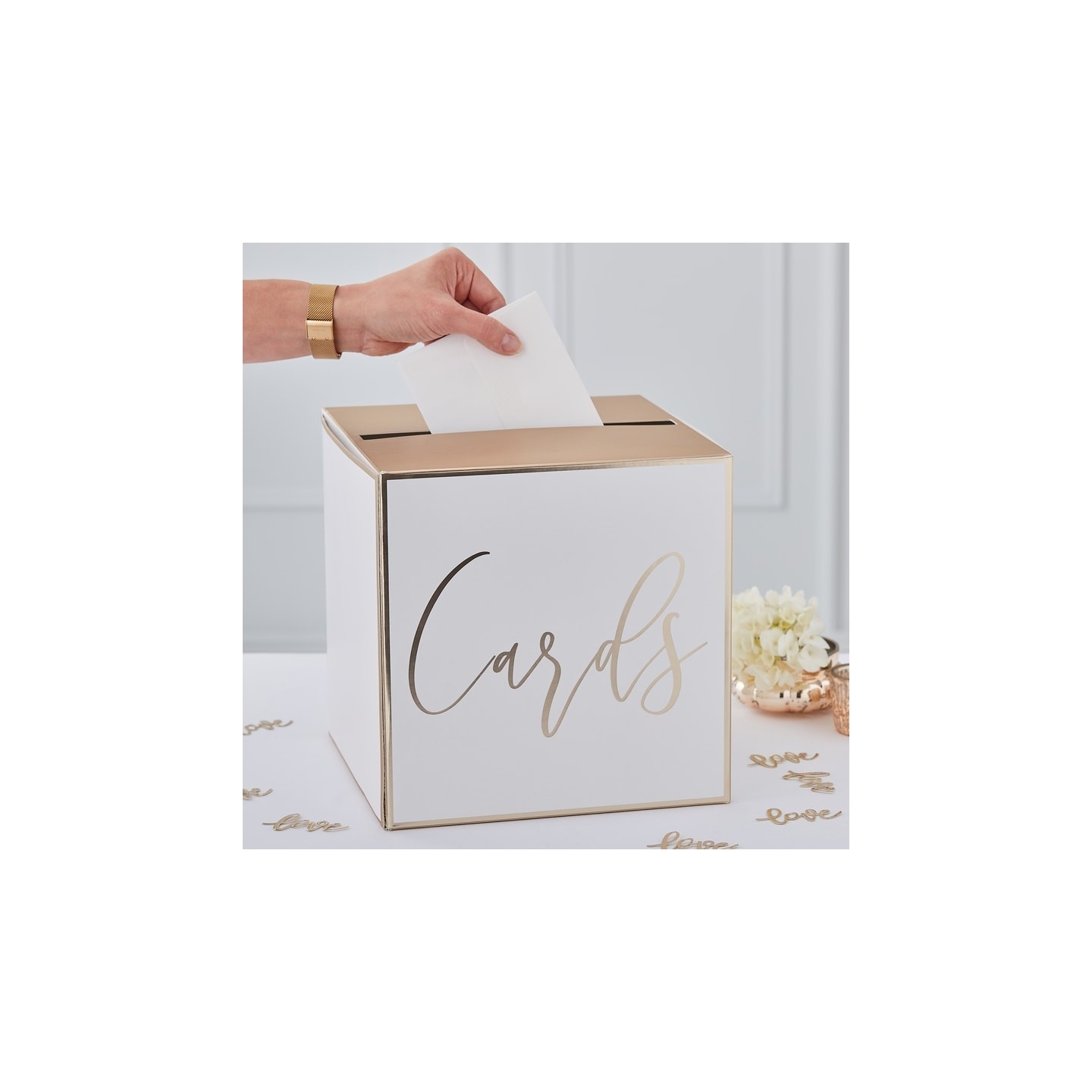 enveloppenbox doos wit goud huwelijk communie jubileum